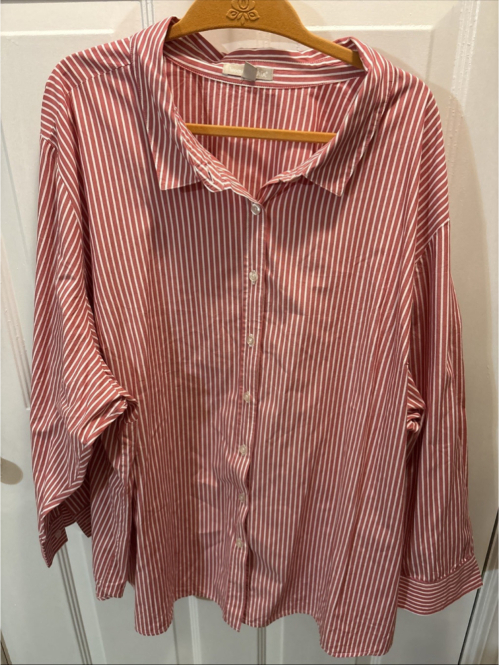 Woman Within Pink & White Striped Cool Long Sleeve Blouse 38/40 5x